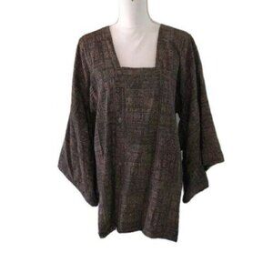 Michiyuki Kimono Womens Vintage Green Lined Cloud Embossed Pattern Hidden Pocket